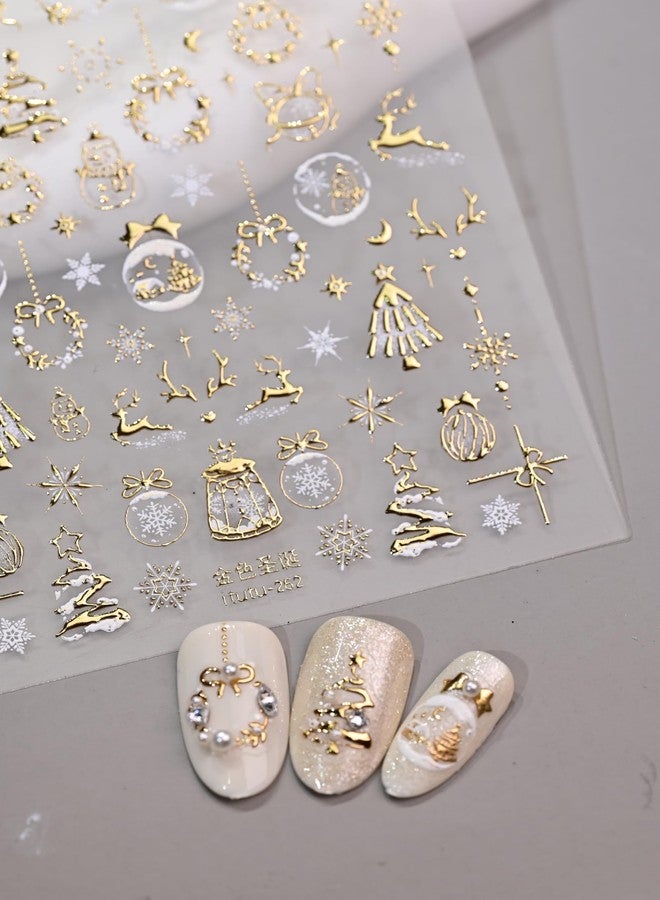 Maigitur 5D Embossed Christmas Nail Art Stickers Gold Crystal Ball Nail Stickers Self-Adhesive Wreath Xmas Tree Snowman Elk Snowflakes Nail Decals for Women Girls Winter Xmas Holiday Manicure DIY Nail Supplies - Image 2
